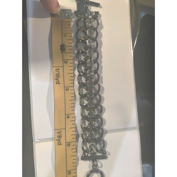 Fashion Jewelry - Gun Metal and Cubic Zirconia Toggle Bracelet, 7” - Picture 6 of 10